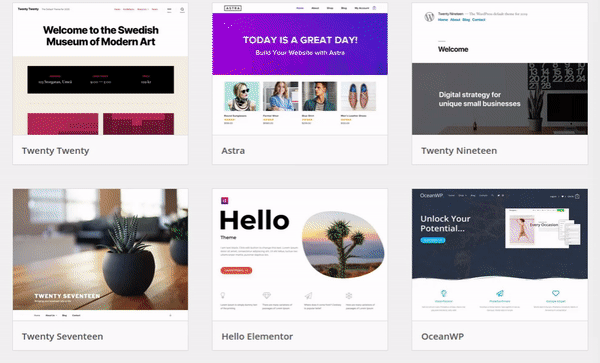 A selection of free themes featured on the Wordpress website